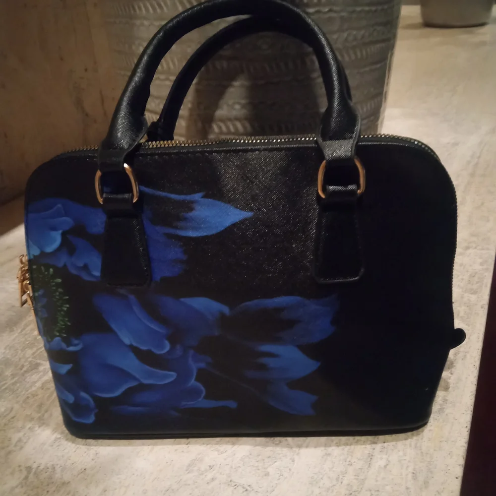 Luxurious Black and Blue Floral Satchel